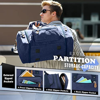 Gonex Canvas Duffle Bag for Travel 60L Expandable Duffel Weekend Overnight Bag men (Blue) - color: Blue, size: X-Large-60L (Without Shoe Compartment)