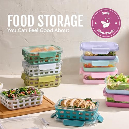 Ello Duraglass 3.4 Cup Meal Prep Sets 10Pc, 5 Pack Set- Glass Food Storage Container with Silicone Sleeve and Airtight BPA-Free Plastic Lids, Dishwasher, Microwave, and Freezer Safe, Evening Orchard - color: Evening Orchard