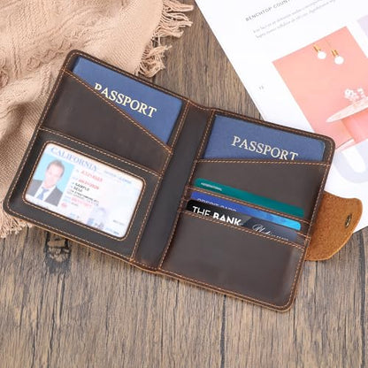 Polare Full Grain Leather Slim and Soft RFID Blocking wallet For Men Snap Bifold Travel Wallet Passport Holders 2 Passports (Dark Brown) - color: Dark Brown