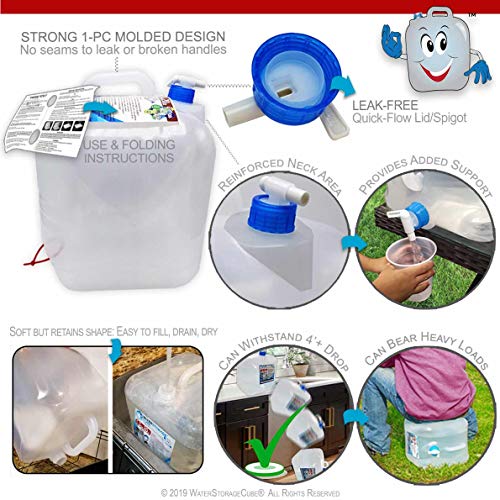 WaterStorageCube BPA Free Collapsible Water Container with Spigot, Camping Water Storage Carrier Jug for Outdoors Hiking Backpack & Survival Kit, Foldable Portable Water Canteen 1.3/2.6/5.3 Gallon - size: 2.6 gallon, style: 2-Pack 2.6 Gal