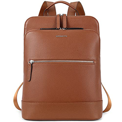 BOSTANTEN Leather Laptop Backpack for Women 15.6 inch Computer Bag Travel Work Daypack - color: 4-brown