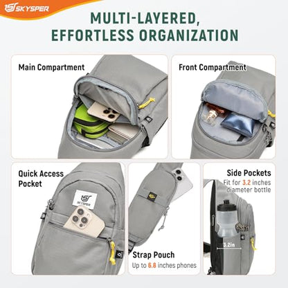 SKYSPER Sling Bag RFID Anti-Theft Crossbody Bag Recycled Travel Cross Body Bag Shoulder Sling Daypack - color: Gray