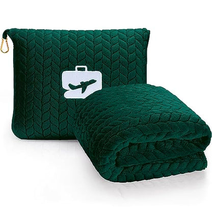 EverSnug Travel Blanket & Pillow 68x42 - Premium Ultra-Soft Microfleece 2 in 1 Compact & Packable Flight Blanket with Soft Bag Pillowcase, Hand Luggage Sleeve and Backpack Clip (Forest Green) - color: Forest Green