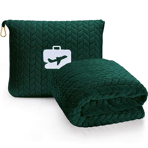 EverSnug Travel Blanket & Pillow 68x42 - Premium Ultra-Soft Microfleece 2 in 1 Compact & Packable Flight Blanket with Soft Bag Pillowcase, Hand Luggage Sleeve and Backpack Clip (Forest Green) - color: Forest Green