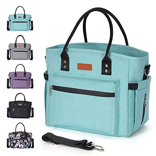 Insulated Lunch Bag for Women Men,Adult Lunch Box for Women with Adjustable Shoulder Strap,Portable Large Lunch Tote Bag for Office Work Picnic Beach,Reusable Lunch Cooler Bag - color: Aqua Green