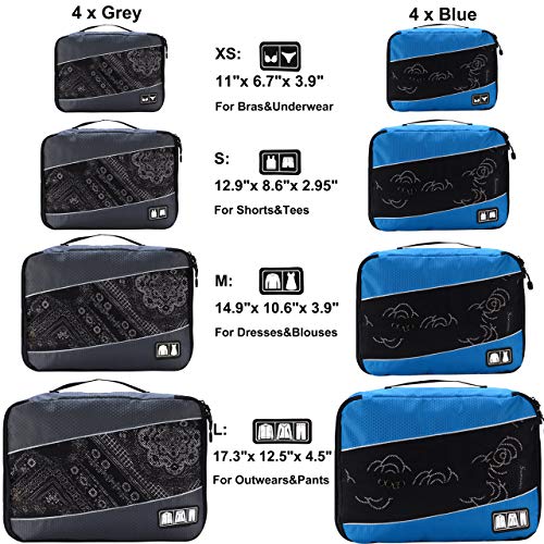 Packing Cubes Luggage Bags Organizer Durable Travel Accessories With Clothing Label - color: 8 set - Grey/Blue
