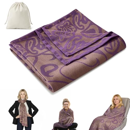 Travel Blanket Airplane - Ultra Soft & Lightweight Knit Design Compact Airplane Blanket,53x72 Inch,Stylish Travel Shawl Wraps for Flights,Office,Home Use,Travel Essentials & Gifts - color: Purple