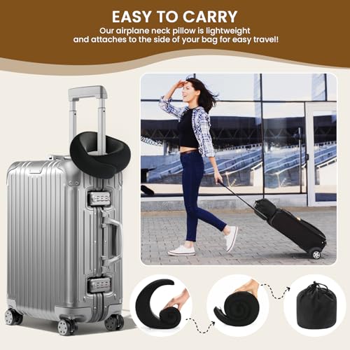 Neck Pillow, Travel Pillow uses Memory Foam to Support Neck Comfort, Ideal Companion for Airplane and car Travel, Compact, Convenient, and Versatile Airplane Sleep Pillow(Black)