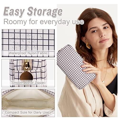 Nylon Small Makeup Bag for Purse, Cute Checkered Makeup Bag Preppy Cosmetic Zipper Pouch Purse, Waterproof Portable Travel Toiletry Bag Clutch Make Up Brush Bag Organizer for Women Girls(Checkered) - color: Checkered, size: Small