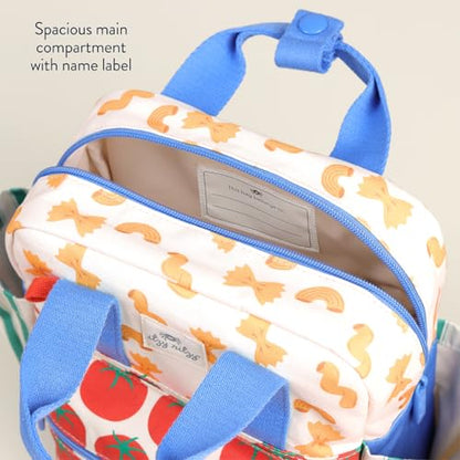 Itzy Ritzy Toddler Backpack - Daycare Bag - Features Adjustable Shoulder Straps, 2 Side Pockets & Spacious Interior with Wipeable Fabric Lining & Name Label, Pasta - color: Pasta