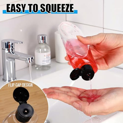 Marsui 50 Pcs Travel Bottles for Toiletries 10 oz Travel Size Containers Clear Shampoo Bottles Refillable Squeeze Bottle with Flip Cap Toiletry Bottle for Shampoo Lotion Conditioner(Black Lid)