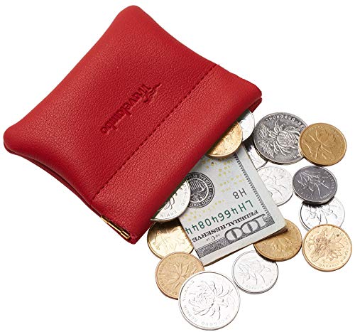Travelambo Leather Squeeze Coin Purse Pouch Change Holder For Men & Women - color: Access Red Classic