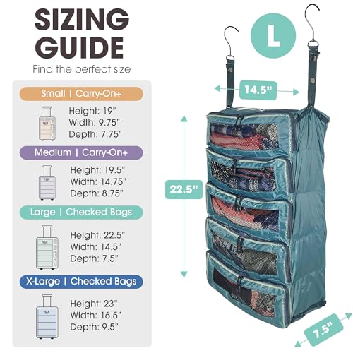 Pack Gear Hanging Suitcase Organizer - Our Large Hanging Luggage Organizer Fits Any Suitcase - Our Packing Cubes For Travel Uses Mesh Windows to Make it Easy to Find your Clothes (Green, L) - color: Green, size: Large (Check-In)