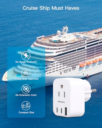 HANYCONY Type E F Plug Adapter, Germany France Travel Plug Adapter with 2 Outlets 3 USB Ports(2 USB C)，Schuko Plug Power Adaptor for US to Europe EU Spain Iceland Korea Greece German French - style: Type E/F - Germany France