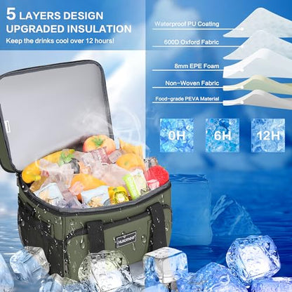 Hulongo Insulated Soft Cooler Bag, Large Ice Coolers Soft Sided Ice Chest for Beach, Collapsible and Portable - color: green (30 CAN Medium)