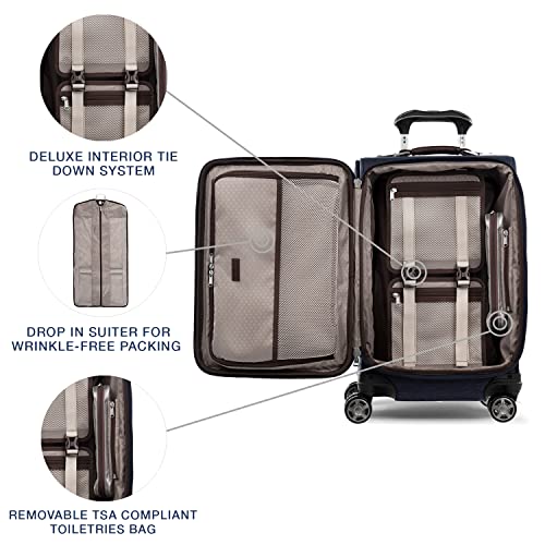 Travelpro Platinum Elite Softside Expandable Carry on Luggage, 8 Wheel Spinner Suitcase, USB Port, Suiter, Men and Women, True Navy Blue, Carry On 21-Inch - color: True Navy Blue, size: Carry-On 21-Inch
