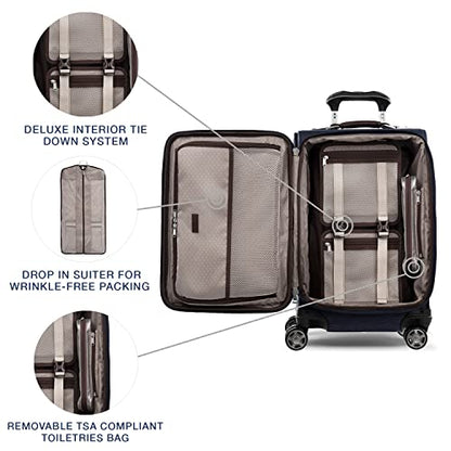 Travelpro Platinum Elite Softside Expandable Carry on Luggage, 8 Wheel Spinner Suitcase, USB Port, Suiter, Men and Women, True Navy Blue, Carry On 21-Inch - color: True Navy Blue, size: Carry-On 21-Inch
