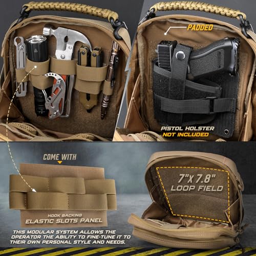 WYNEX Tactical Molle Admin Pouch, Utility EDC Pouch Organizer Modular Tool Pouch of Double Layer Design Medical EMT Attachment Bag Large Capacity with Elastic Webbing Insert Panel - color: Coyote Brown