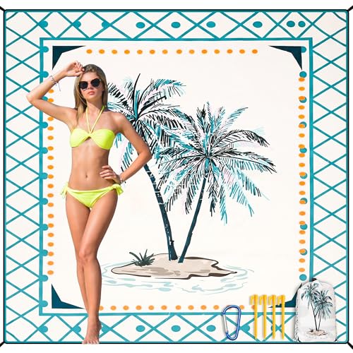 HIHOHO Beach Blanket Waterproof Sandproof Beach Mat 79”x 83” for 1-8 Adults Quick Drying Durable Outdoor Picnic Mat for Beach Festival Travel Camping Hiking (Flower Cocotree, 79"×83"(4 Person)) - color: Flower Cocotree, size: 6'11" x 6'7"
