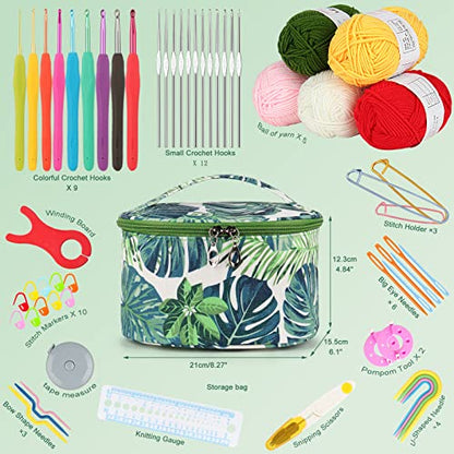 Aeelike Crochet Kits for Beginners with Yarn, Learn to Crochet Set Included Crochet Hooks Supplies DIY Tools,Crocheting Kit for Adults Kids with Portable Green Leaves Bag - color: green leaves