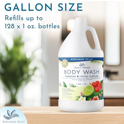 BERGMAN KELLY Refill Gallon Size Body Wash (128 fl oz, Tropical Waterfall Scent), Delight Your Guests with an Invigorating and Refreshing Body Wash, Quality Guest Hotel Toiletries in Bulk - size: 128 Fl Oz (Pack of 1)