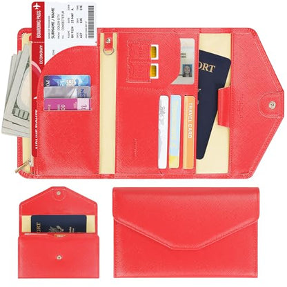 ZOPPEN Mulit-purpose Rfid Blocking Passport Holder Travel Wallet (Ver.4) Passport and Vaccine Card Holder ComboTri-fold Document Organizer Travel Essentials - color: #9 Raspberry Red