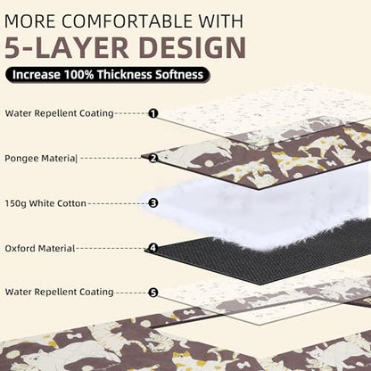 Double Thickened Picnic Blanket, 80x80 Inches, White Fish Pattern, Cotton Filled, Portable Foldable with Leather Carry Strap, Beach and Camping - color: Cat & Dog, size: 80"x80"