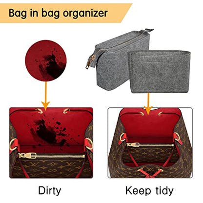 Felt Tote Bag organizer with Zipper Small Purse Organizer Insert With 2 Packs fits NeoNoe Series,Grey | With Zipper, Purse Organizer Insert, 2 Packs, Fits NeoNoe Series - color: Grey