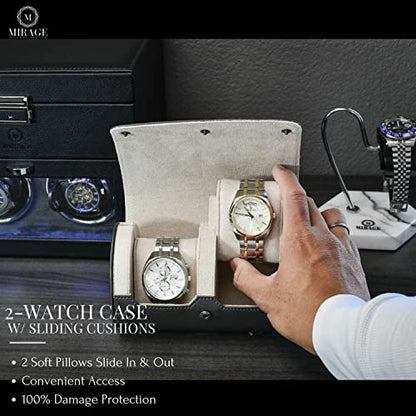 2 Watch Roll Travel Case for Men - Double Watch Case - Slate Grey/Ivory White Vegan Leather - color: Slate Gray/Ivory 2-watch case