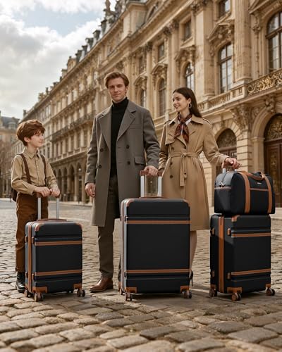 LONG VACATION Luggage Sets 5 Piece, Suitcases With Wheels, PC+ABS Hardshell Luggage Set with Spinner Wheels, TSA Lock (Black Brown) - color: Black Brown, size: 5 Piece Set (20, 24, 28 Inch)
