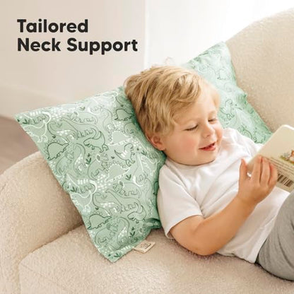 KeaBabies Organic Toddler Pillow with Pillowcase, Jumbo 14X20 - Soft Cotton Toddler Pillows for Sleeping - Machine Washable - Perfect for Travel, Toddler Bed Set (DinoDood) - color: Dinodood