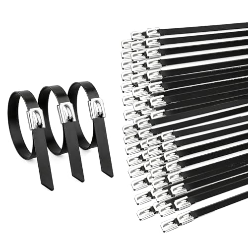 100 PCS 11.8 Inch Black Galvanized Steel Cable Ties Heavy Duty Metal Zip Ties, 304 Premium Rust Proof Self-Locking Steel Ties for Outdoor, Automotive, Fence, Pipes, Machinery - color: Black, size: 100PCS1.81x11.8 Inch