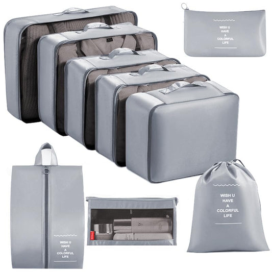 9 set Packing Cubes for Travel,Effortless Organization Cube for Quick Packing& Unpacking, Travel Must Have Suitcase Organizer Essentials for any Journey,Cruise,Business trip,Camping,hiking,Vacation. - color: gery 9 set