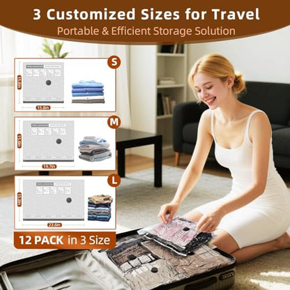 12 Pack Vacuum Bags for Travel with Rechargeable Air Pump & LED Light,Vacuum Travel Bags,Vacuum Storage Bags(4L+4M+4S),80% Space Saver Vacuum Seal Bags for Blankets,Comforters,Luggage - style: 12 Vacuum Bags + Wirelwss Charging Pump