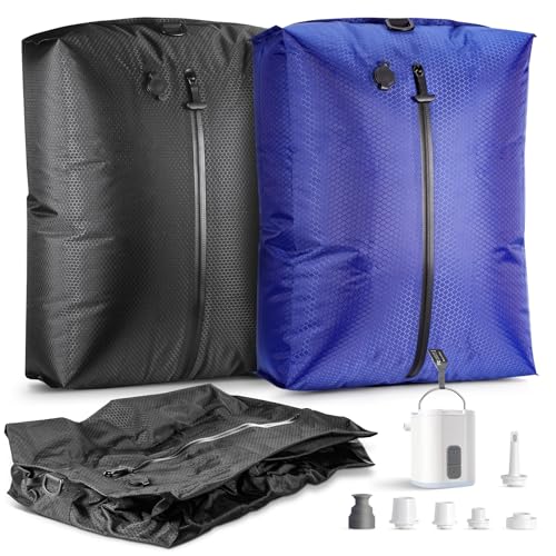 Travel Vacuum Seal Bags with Wireless Rechargeable Pump, 25L Durable Reusable Compression Packing Bags for Carry-On Suitcase & Backpack, IP67 Waterproof Space Saver Kit (2 Pack)