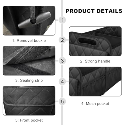Sun Walker Car Trunk Organizer, Collapsible Auto Storage Box Cargo Organizer with Reinforced Handle, Multi-Pocket Waterproof Oxford Container for Sedan Truck SUV, Car Accessories