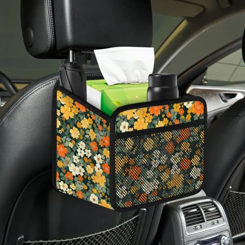 Car Backseat Organizer, PU Leather Back of Seat Cars Hanging Organizer with Pockets Leakproof Car Garbage Bag Hanging Cars Seat Storage Box Travel Accessories Foldable (Flowers Green) - color: Flowers Green