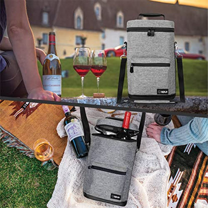 opux Wine Bag 2 Bottle Wine Tote Carrier, Insulated Wine Cooler Bag for Travel Picnic, Leakproof Portable Padded Case, Wine Gifts For Women Men Wine Lovers Christmas, Heather Gray - color: Heather Grey