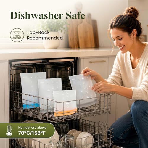 Dishwasher Safe Reusable Storage bags Stand Up - BPA Free Reusable Sandwich bags - Leakproof Gallon Freezer bag, Food Storage bag - Grey 9 Sandwich - color: Grey (9 Sandwich)