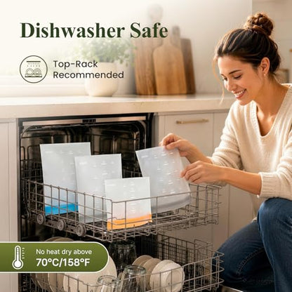 Dishwasher Safe Reusable Storage Bags Stand Up - BPA Free Reusable Sandwich Bags - Leakproof Gallon Freezer Bags, Food Storage Bags - Gray 12 Sandwich Bags - color: Grey (12 Sandwich)