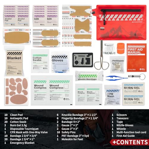 RHINO RESCUE Small First Aid Kit Ultralight Waterproof Medical Kit for Hiking, Backpacking, Cycling, Travel, Vehicles, 114pc - size: EDC