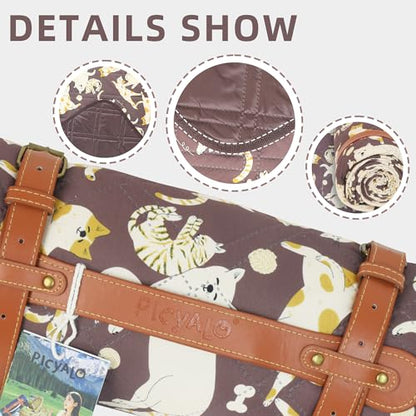 Double Thickened Picnic Blanket, 80x80 Inches, White Fish Pattern, Cotton Filled, Portable Foldable with Leather Carry Strap, Beach and Camping - color: Cat & Dog, size: 80"x80"