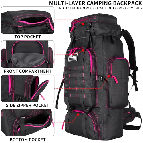 Hiking Backpack for Men 70L/100L Camping Backpack Military Rucksack Molle 3 Days Assault Pack for Climbing | Camping Backpack - color: 70l-blackrose