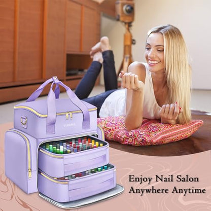 YOREPEK Extra Large Nail Polish Organizer Case Holds 96 to 100+ Bottles (15ml/0.5 fl.oz) UV lamp, Gel Polish Travel Case Bag with 2 Removable Pouches Fits Nail Suppiles, Gifts for Manicurist, Purple - color: Purple-96bottles