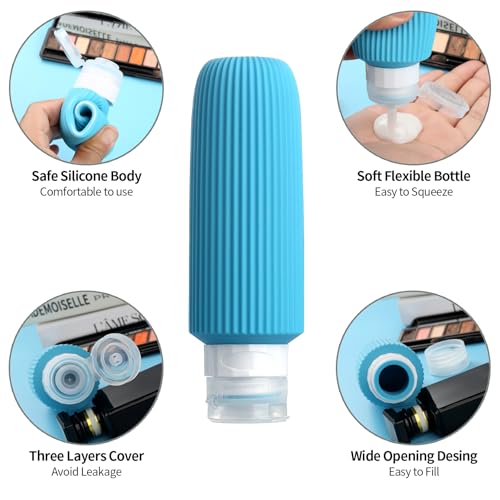 Mrsdry 16 Pack Travel Bottles for Toiletries, Large 6oz Silicone Travel Containers, Leak Proof Refillable Liquid Shampoo And Conditioner Travel Essentials - color: Blue, size: Large