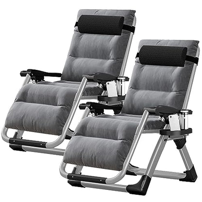NAIZEA Padded Zero Gravity Chair, Folding Outdoor Lounge Chairs, Adjustable Reclining Camping Chairs with Cup Holder, Ergonomic Patio Lawn Chair for Balcony Beach Deck Yard - color: Linen Grey, style: Zero Gravity Chair 2 Pack