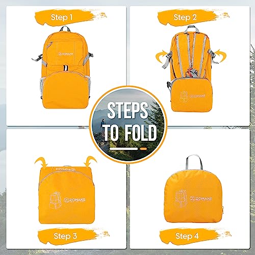 ZOMAKE Lightweight Packable Backpack 35L, Light Foldable Backpacks Water Resistant Collapsible Hiking Bag, Compact Folding Day Pack for Travel Camping(Yellow) - color: Yellow