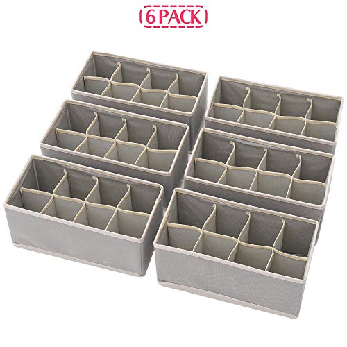 DIOMMELL Set of 6 Foldable Cloth Storage Box Closet Dresser Drawer Organizer Fabric Baskets Bins Containers Divider for Clothes Underwear Socks Lingerie Clothing, Grey 00-0600 - color: Light Grey