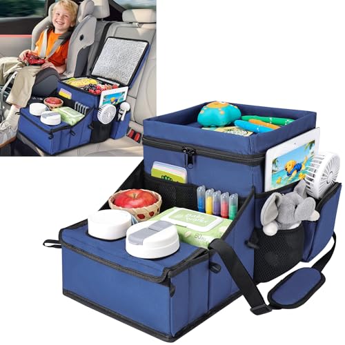 COOLBEBE Car Seat Organizer, Backseat Car Organizer with Cup Holders for Kids and Adults Travel, Cooler Compartment Passenger Seat Organizer Storage Box for Front or Middle Seat, Navy Blue - color: Navy Blue