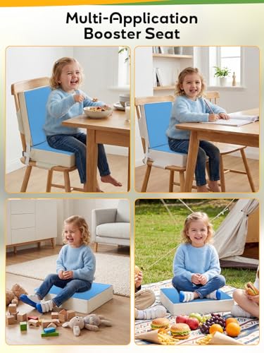 Toddler Booster Seat for Dining Table, Slip Bottom Double Safety Straps, Stronger Support Booster Seat Dining Toddler, Breathable Fabric Booster Seat for Table (Blue) - color: Blue